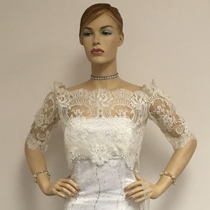 Women's Sheer Bridal Eyelash Edge Lace Shrug image 5