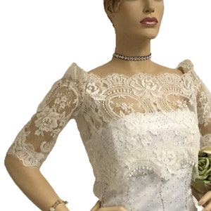 Women's Sheer Bridal Eyelash Edge Lace Shrug image 1