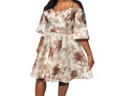 Women 39 s Sweet Heart Neckline Skater Metallic Floral Dress