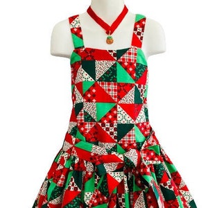 Girls&#39; Red and Green Geometric Cotton Dropwaist Dress, Size 4T