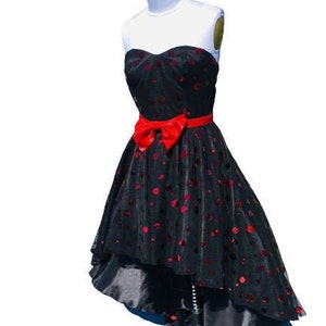 Black & Red Metallic Polka Dot High-Low Dress