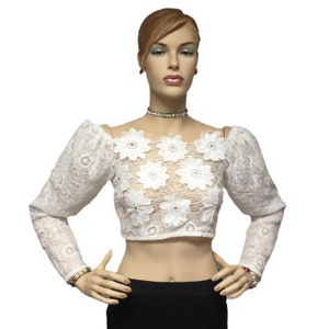 Women Sheer White Button Back Bridal Lace Bolero Jacket