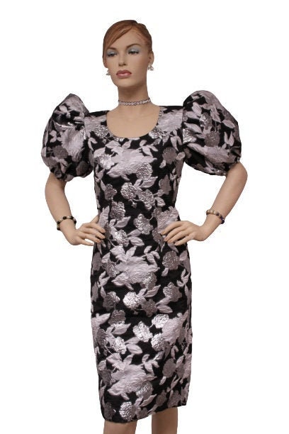 silver balloon sleeve dress Karen Millen Petite Crystal Embellished Organdie Balloon Sleeve Midi Dress in Silver