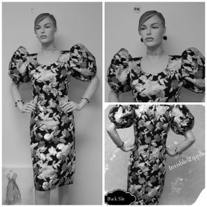 Puffed Balloon Sleeve Silver Metallic Organza Fitted Dress