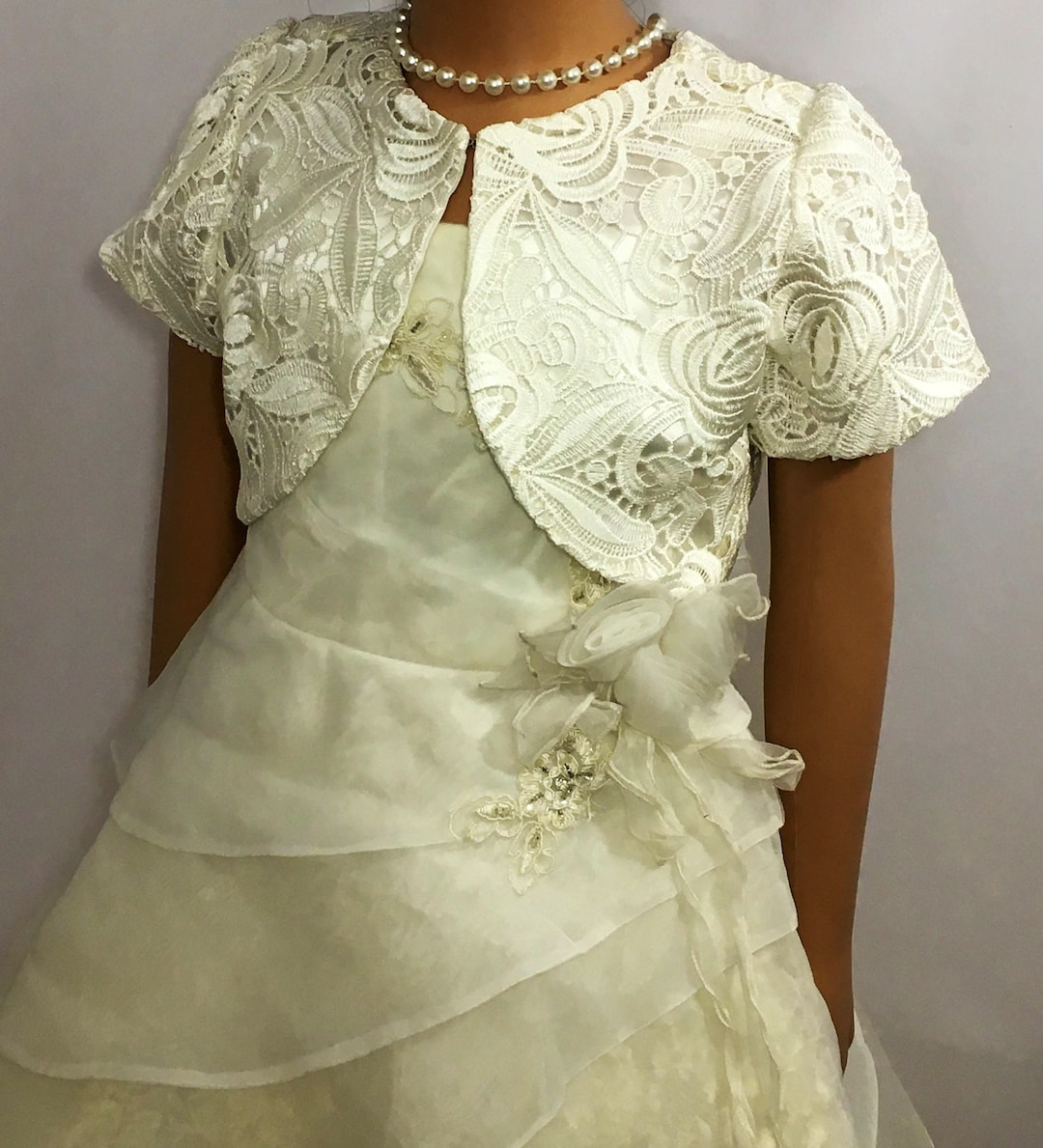 Mädchen Spitze Bolero Off White