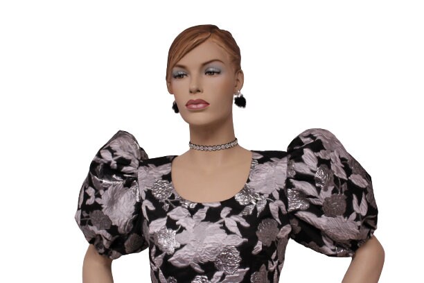 silver balloon sleeve dress Karen Millen Petite Crystal Embellished Organdie Balloon Sleeve Midi Dress in Silver