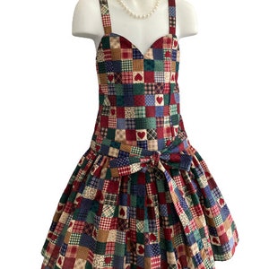 Heart Checkered Cotton Dropwaist Dress, Size 4T