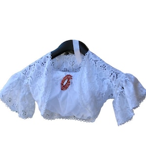 White Floral Lace Boleros For Girls with Flared Statement Sleeves
