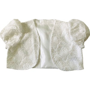Soft White Lace Crew Neck Shrugs, Boleros - Puff Sleeves