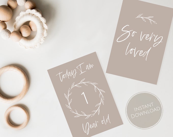 Minimalist Baby Milestone Cards, Digital Download, Monthly Baby Photo