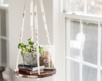 Macrame Hanging Shelf | Farmhouse Decor | Indoor Plant Holder | Wood Succulent Shelf | Minimal Planter | Housewarming Gift