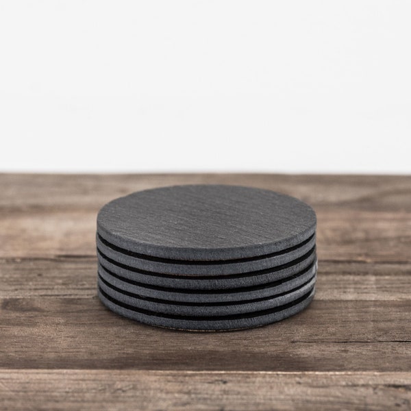 Black Stone Slate Coasters With Cork Boho Home Decor - Tableware Rock - Wedding Family Christmas Gifts Round Plain Gift for Her Set of 6