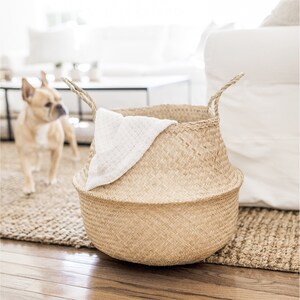 Wicker Natural Woven Storage Basket - Seagrass Decorative Basket For Plants- Flower Girl Wicker Belly Basket - Planter and fruits Basket