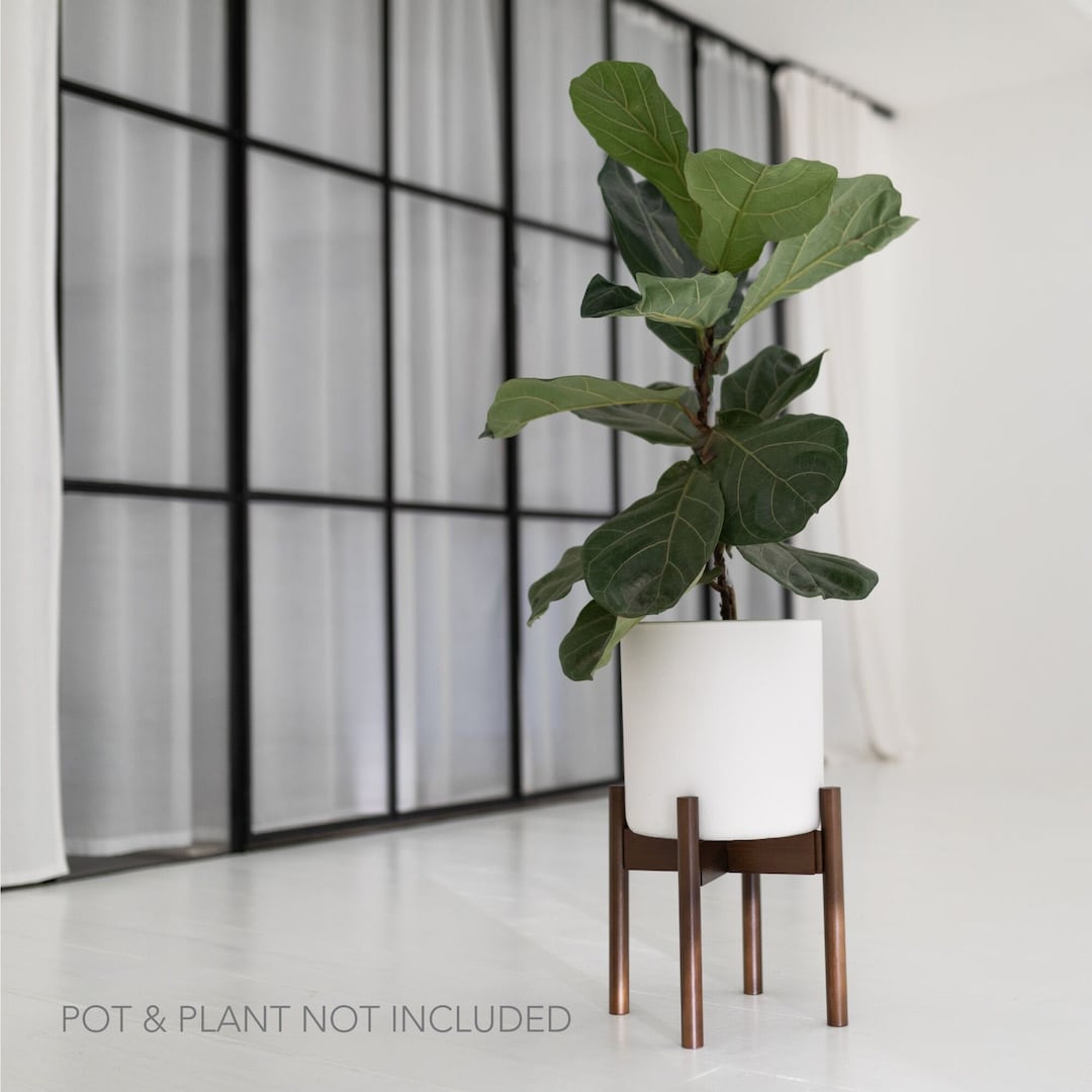 Wooden Walnut Plant Stand Modern Solid Wood Stool Mid Century