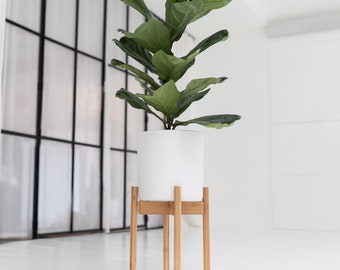 Wooden Plant Stand Modern Solid Wood Stool Mid Century Adjustable - Indoor House Plant Holder Footed - Natural Plant Rise Tall 15"