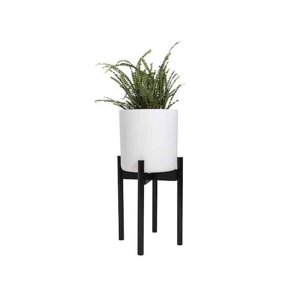 Adjustable Black Wooden Plant Stand Modern Indoor Outdoor Pot Etsy