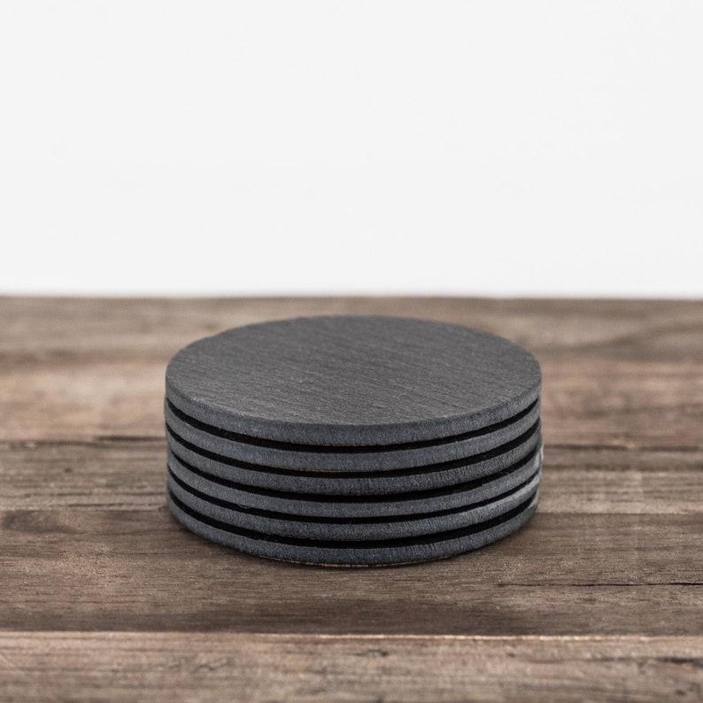 Circle Slate Coasters Set of 6 Black Stone Coaster Beverage Coasters Coffee Table Coasters Cork Back Coasters Minimalist Decor image 3