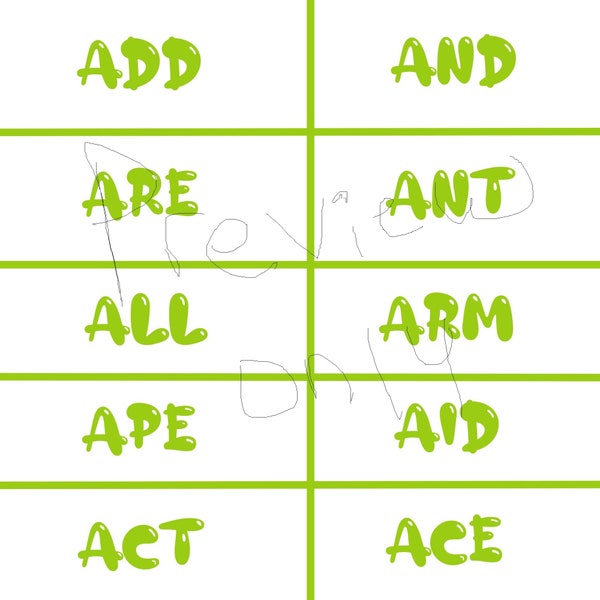 Three letter words beginning with the letter A