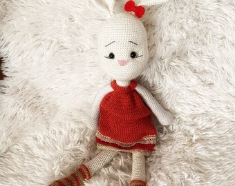 Handmade Crochet rabbit, Toy Soft and Cuddly Stuffed Animal for Kids and Nursery Decor Perfect Gift, Crochet plush rabbit toy, sleeping rabbit