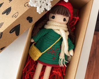 Crochet Doll, Christmas gift, Christmas gift doll, Birthday gift for girl, Chrochet handmade princess, Doll with accessories, Knitting doll