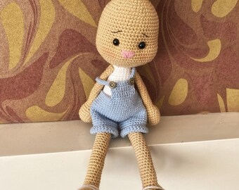 Handmade Crochet rabbit, Toy Soft and Cuddly Stuffed Animal for Kids and Nursery Decor Perfect Gift, Crochet plush rabbit toy, sleeping rabbit