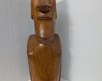 Estátua Moai Rapa Nui vintage grande, esculpida à mão em madeira, da Ilha de Páscoa, 37 cm (14,5 polegadas)