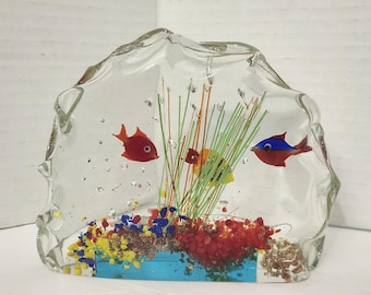 Vintage Murano Glass Aquarium Sculpture Fish Tank Paperweight Made in Italy