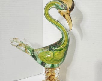 Murano Glass Seguso Sommerso One of a Kind Bird Figurine Amber Art Glass