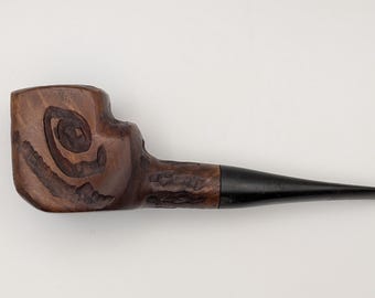Wythegate Hand Turned Briar Pipe, Carved Spiral Wooden Tobacco Pipe, Vintage Estate Pipe