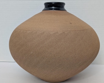 Renee Margolin Studio Pottery Vase Carved Textured Ceramic Vessel Art