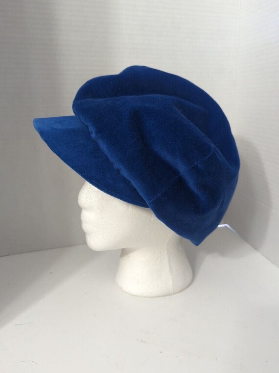 Vintage Womans Velvet Blue Newsboy Style Hat - image 4