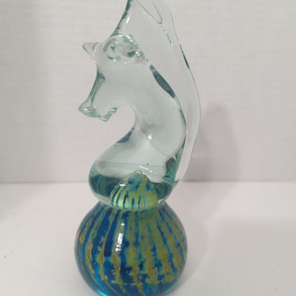 Vintage Signed Mdina Art Glass Seahorse Paperweight