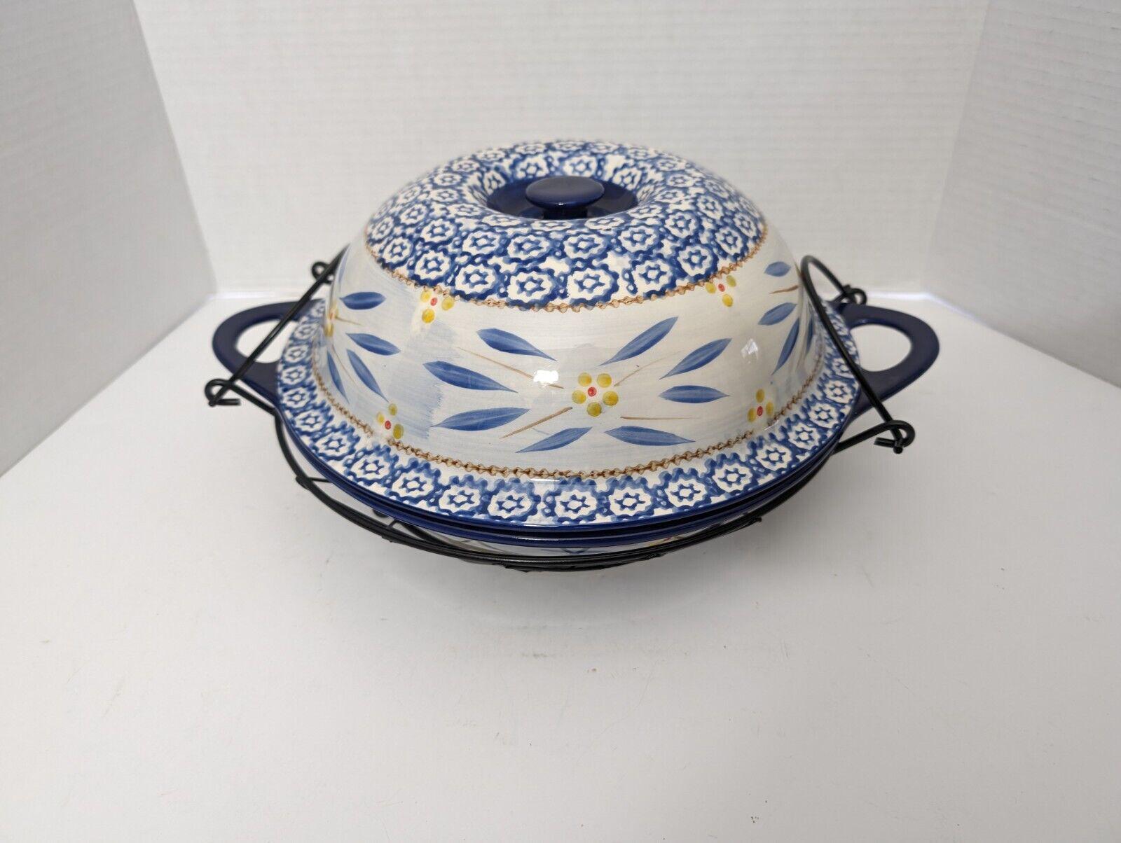 Temptations by Tara Old World Blue Pie Plate in Metal Basket With