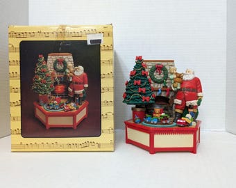 Vintage 1986 Enesco Small World of Music Box A Visit From Santa 551368 with box
