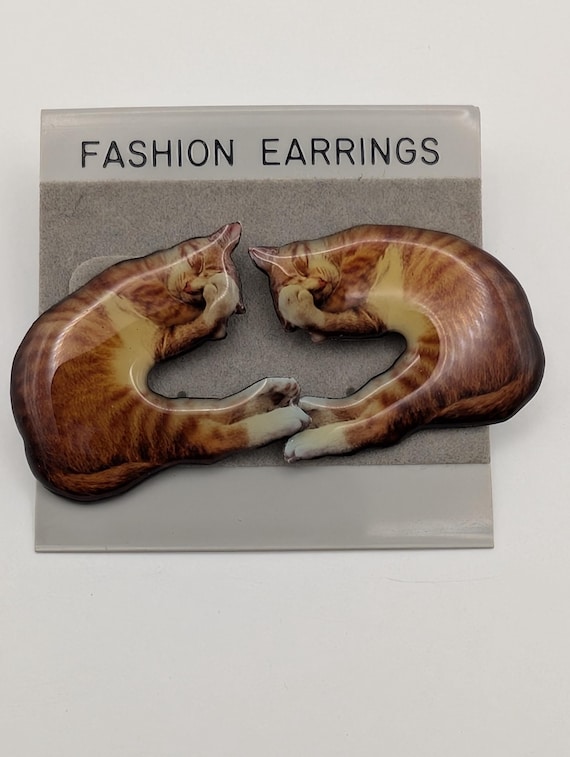 1993 Robert Kaufman Orange Tabby Cat Stud Earrings - Silver Visions Signed