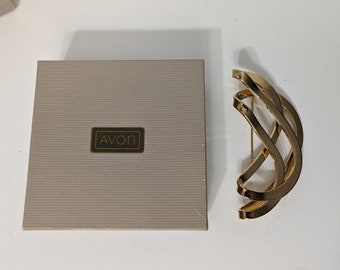 Rare Vintage Avon Brooch Pin Large 3.5” Gold Tone Metal Modernist Statement