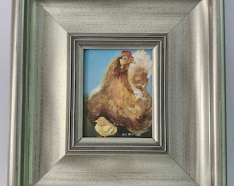 Nancy Lee Noble Zorick Hen Chick Signed Original Oil Painting Farmhouse Art