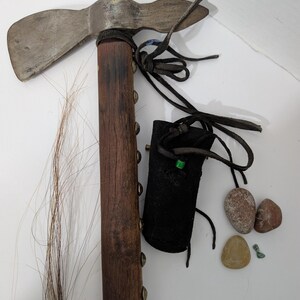 Vintage Native American Style Tomahawk Axe Brass Tacks Medicine Pouch Lot
