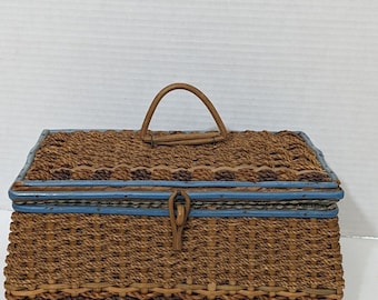 Basket Needlework Vintage 1970s Wicker Plastic for Sewing