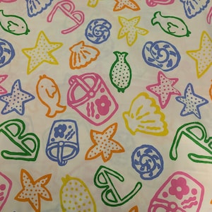 Vintage Creative Fabrics 60 x 134 inch strandschelpen vis neon print stof