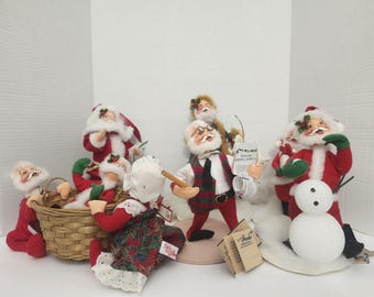 Vintage Annalee Christmas Santa Claus Felt Dolls Lot of 6