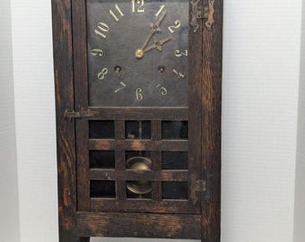 Antique New Haven Clock Co. San Mateo Mission Oak Mantel Clock with Pendulum