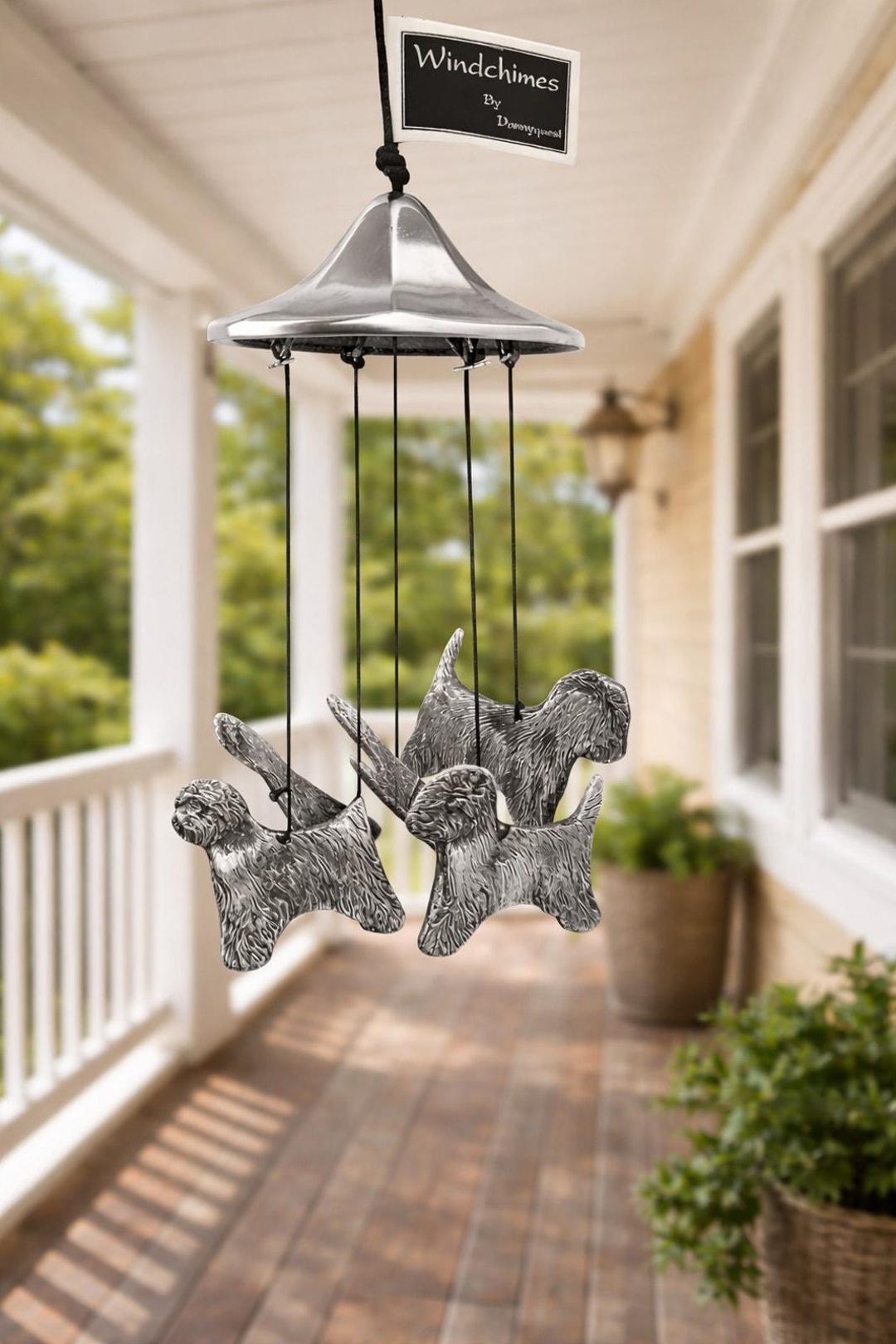 Vintage Danny Quest Bichon Frise Dog Wind Chime Silver Tone Pewter