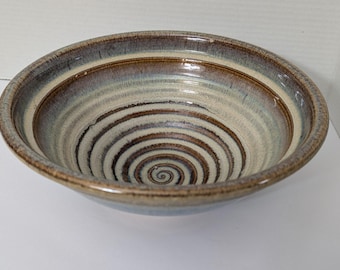 Bill Campbell Studio Art Pottery Bowl Spiraled Blue Brown Style Glaze