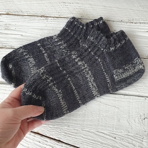 Hand knitted black slippers for men in large size