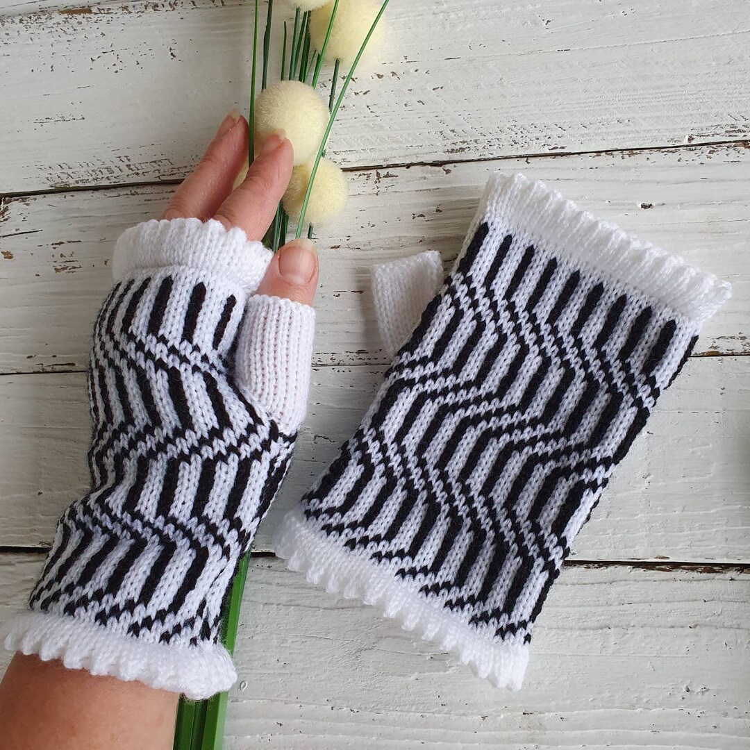 Mittens Whiteblack Mittens Gloves Without Fingers Vegan Etsy UK