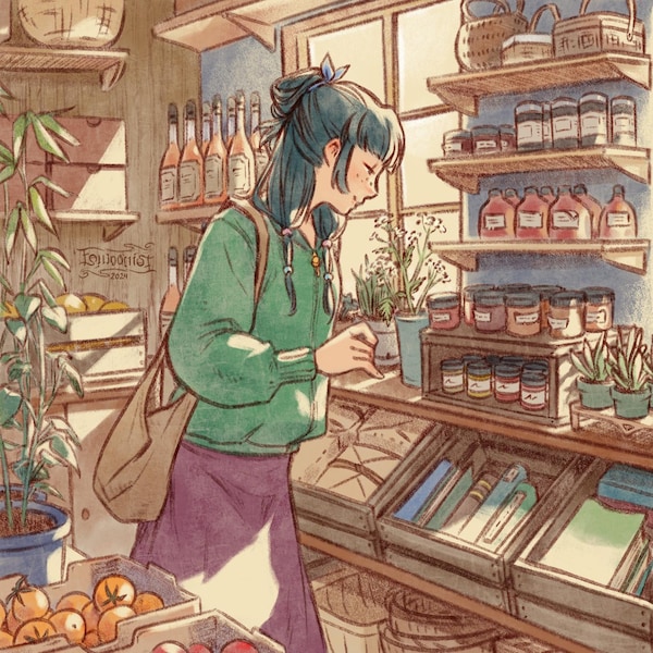 Cozy apothecary tales square print