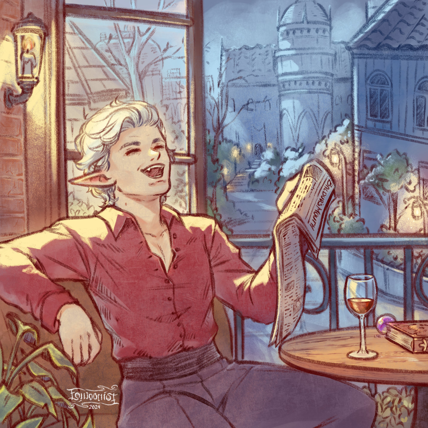 Cozy Astarion relaxing print (Baldur's Gate 3)