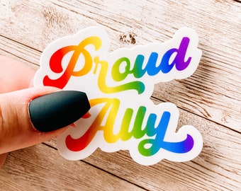 Proud Ally Pride-sticker, rechte Ally-sticker, liefde is liefde-sticker, lgbtq-stickers, stickers gelijkheid, retrosticker | HALFMATTE STICKER