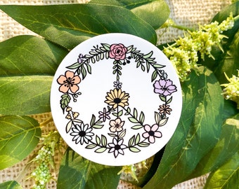 Pegatina floral del símbolo de la paz, pegatina del signo de la paz, pegatinas florales, pegatinas retro, pegatinas hippies, pegatinas groovy / SEMI-MATTE STICKER